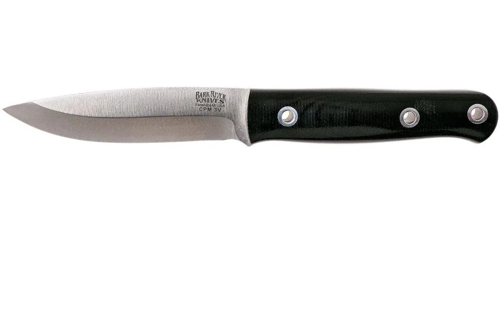 Bark River Mini Bushcrafter CPM 3V, Black Canvas Micarta, Hollow Pins