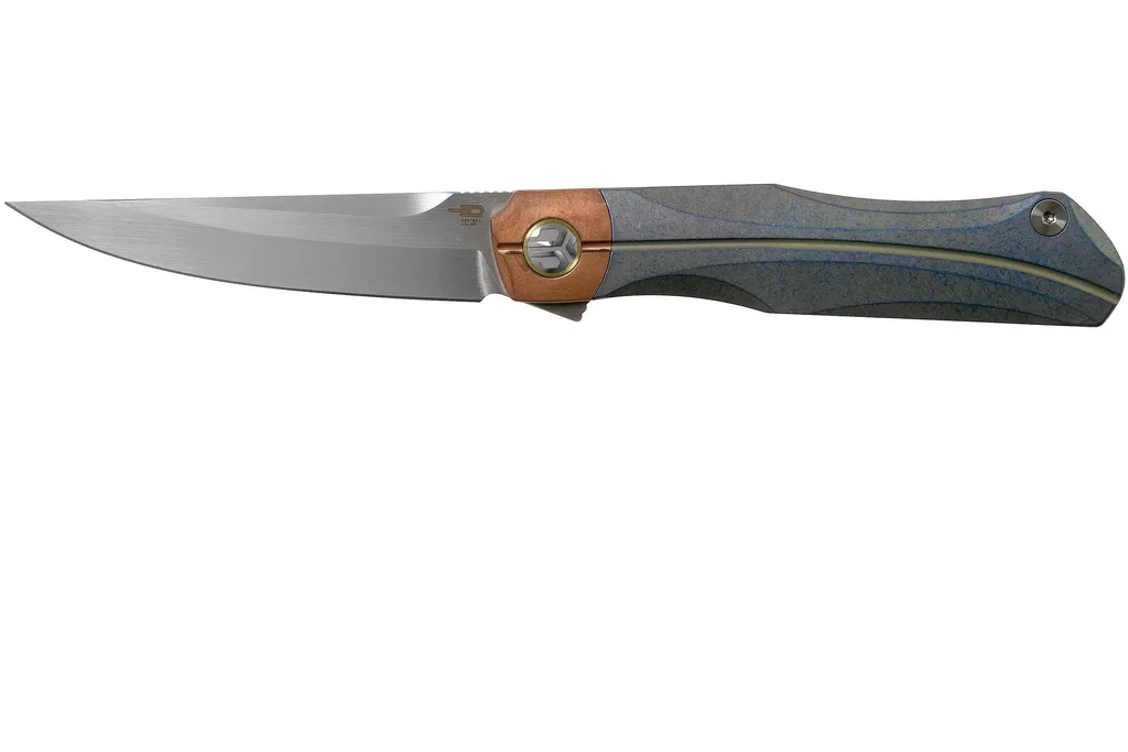 Bestech Thyra BT2106D Blue Stonewashed Titanium, Copper Bolster, Satin couteau de poche, Kombou design