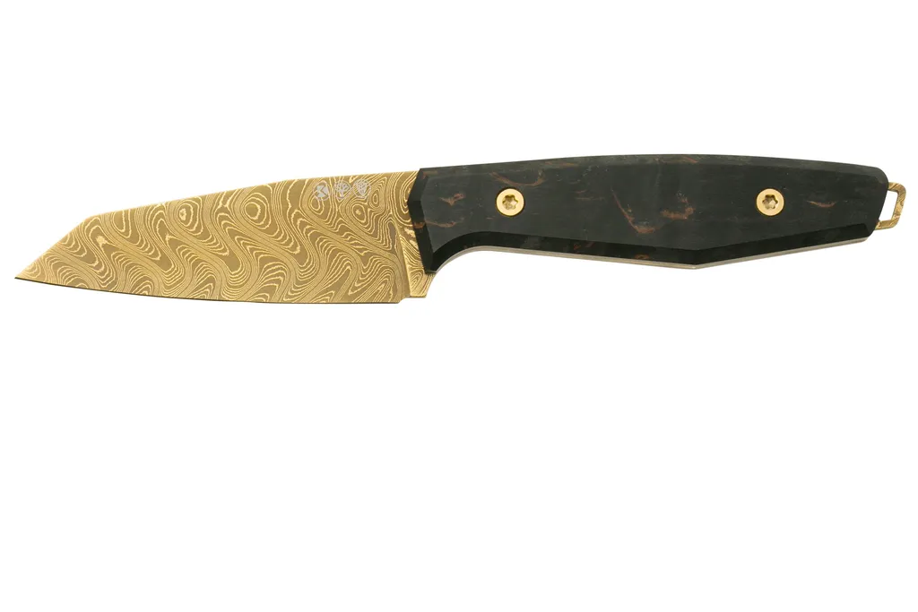Böker Daily Knives AK1 Gold Damast Reverse Tanto 122511DAM, Curly Birch Wood, couteau fixe, Alex Kremer design