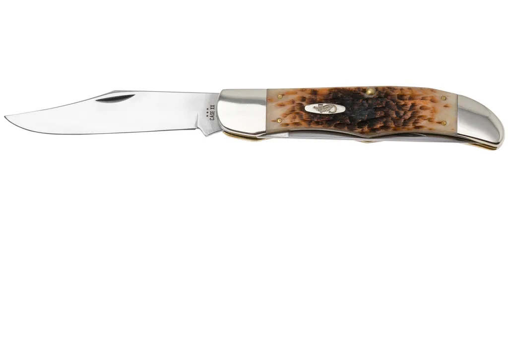 Case Folding Hunter 30093 Amber Bone Peach Seed Jig, 6265 Carbon Steel, couteau de poche avec fourreau