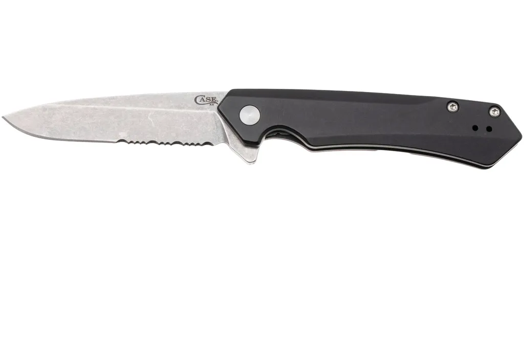 Case Kinzua Spearpoint Black Anodized Aluminum, 64633, S35VN, couteau de poche dentelé