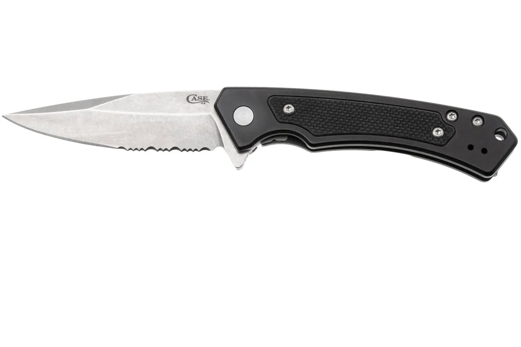 Case Marilla Black Anodized Aluminum, Black G10 Inlay, 25878, S35VN couteau de poche partiellement dentelé