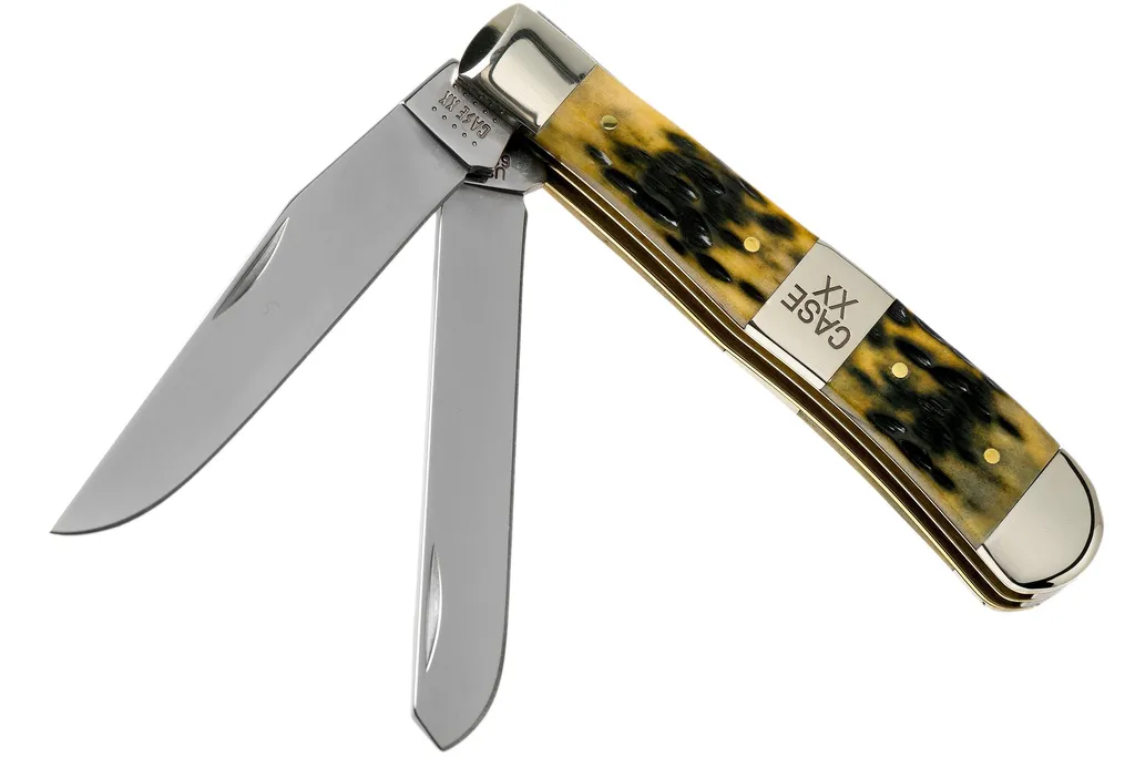 Case Trapper, Tang Stamp Series, Peach Seed Jig, Olive Green Bone 21511, 6254 SS couteau de poche