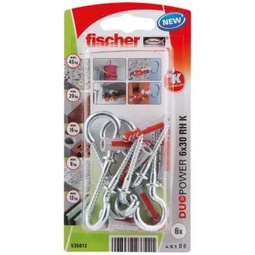 Cheville duopower 6x30 avec crochet rond blister de 6 - FISCHER