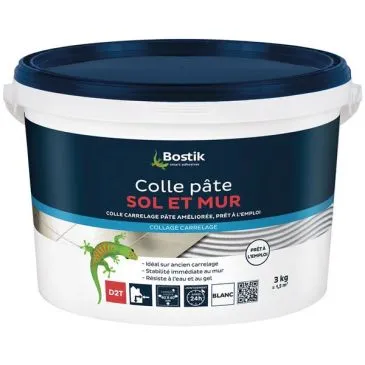 Colle carrelage en pâte améliorée - sol et mur - prêt à l'emploi - blanc -  - BOSTIK