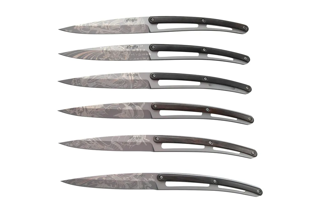 Deejo Japanese 6FB000105 bois d'ébène, set de 6 couteaux à steak