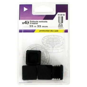 Embout rentrant carré plastique noir 22x22mm blister de 4 - VYNEX