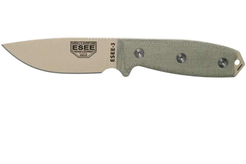ESEE Model 3 desert tan blade, grey handle 3P-MB-DT avec étui + clip et MOLLE-back
