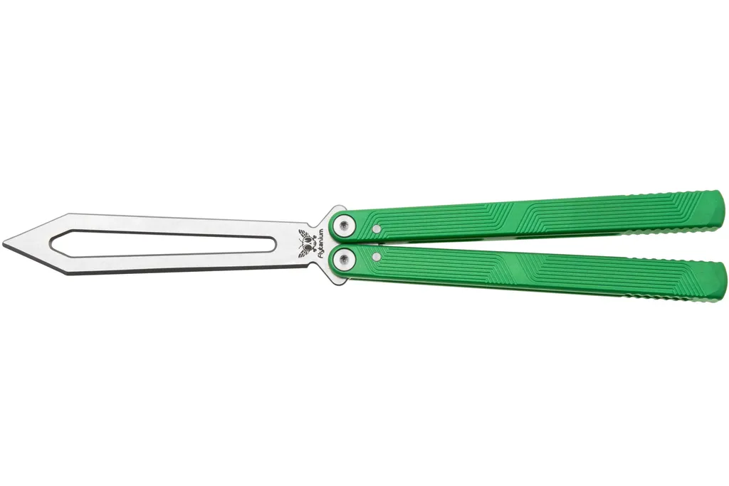 Flytanium Zenith Trainer 2.0 1385RGS Stonewash, Radioactive Green Aluminum, couteau papillon trainer