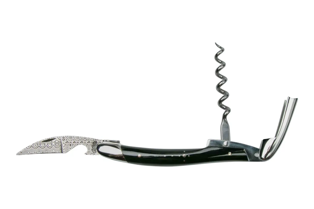 Forge de Laguiole SOMBF couteau sommelier avec étui, damas, corne de buffle