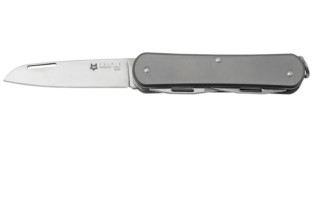 Fox Vulpis 4-Tools VP130-S4TI, M390, Titanium Sandblasted, couteau suisse