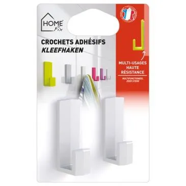 Grand crochet adhésif - blanc - lot de 2 - HOME FIX