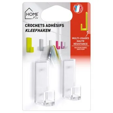 Grand crochet adhésif - cristal - lot de 2 - HOME FIX
