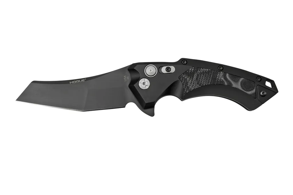 Hogue X5 3.5" Wharncliffe 34569 Buttonlock Flipper couteau, Black Finish