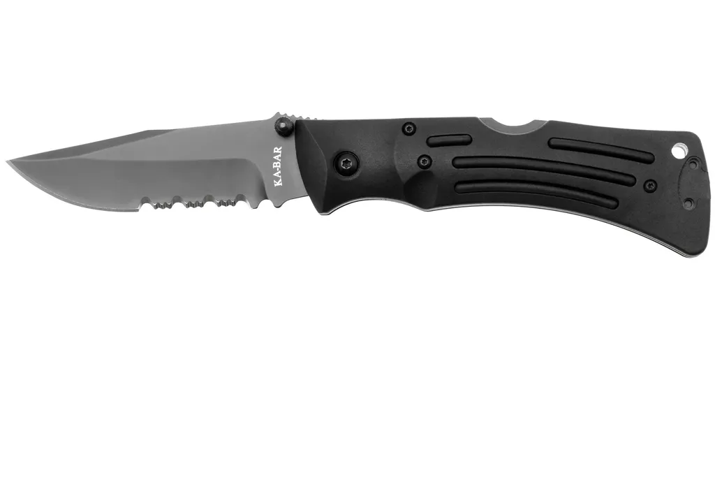 KA-BAR Mule Folder 3051CP Clippoint Serrated, Black Polyester Sheath, couteau de poche tactique
