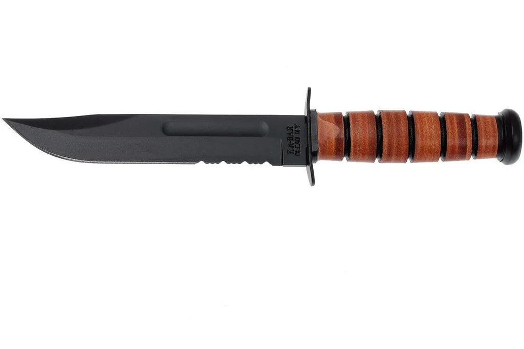 KA-BAR USMC 1218 partiellement dentelé, cuir, étui en cuir