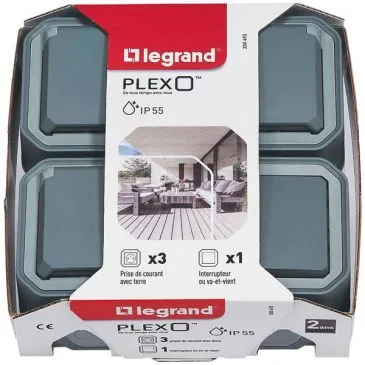 Kit prises de courant 2P+T - interrupteur ou va-et-vient - Plexo - complet  - LEGRAND