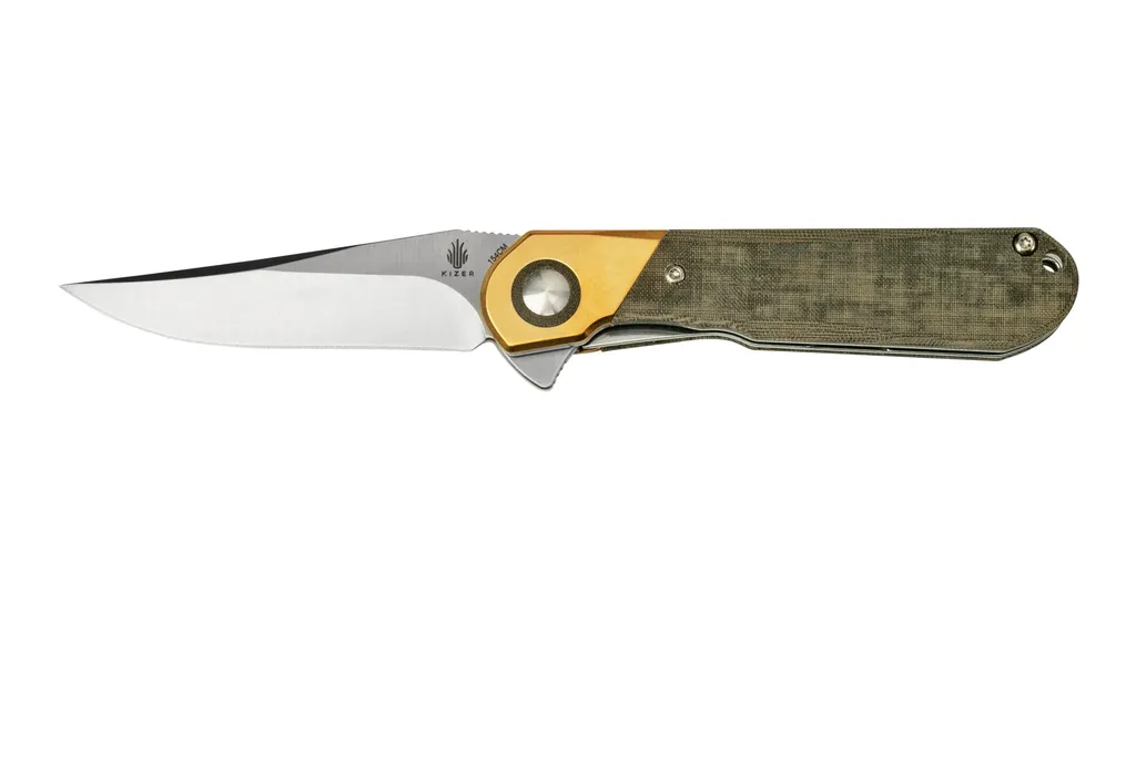 Kizer Comet V3614C1 Brass & Green Micarta, couteau de poche