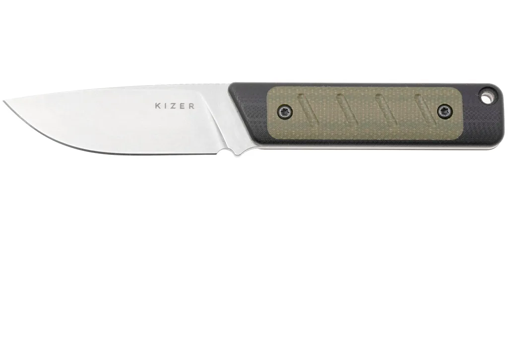 Kizer Smolt 1063A6 Satin 14C28N, Black G10 Green Micarta, couteau fixe, Jonathan Styles design