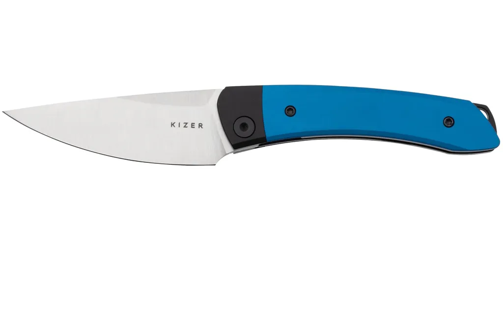 Kizer Vanguard Mini Momo V3663C1 Satin 154CM, Blue Aluminium, couteau de poche, Vladimir Legachev design