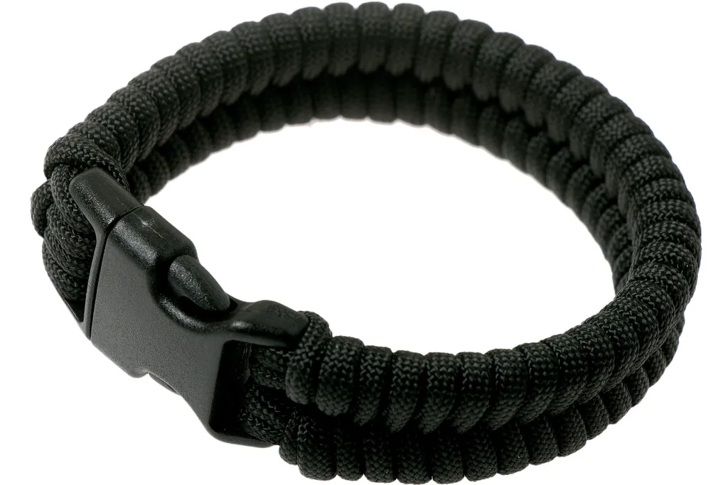 Knivesandtools paracord armband fishtail wave, noir, dimension interne 22 cm