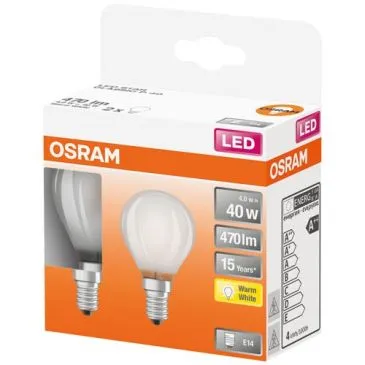 Led sphérique verre dépoli 4w e14 chaud boite de 2 - OSRAM