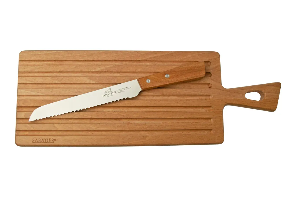 Lion Sabatier Planchette Pain 173324 set 2 pièces, couteau à pain 20 cm et planche à pain en bois de hêtre