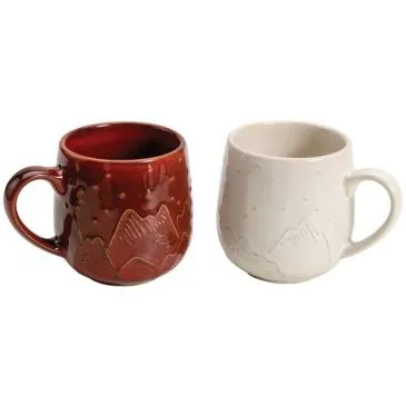 Lot 2 mugs 39 cl Crème & Rouge - Montagne - TABLE ET COOK