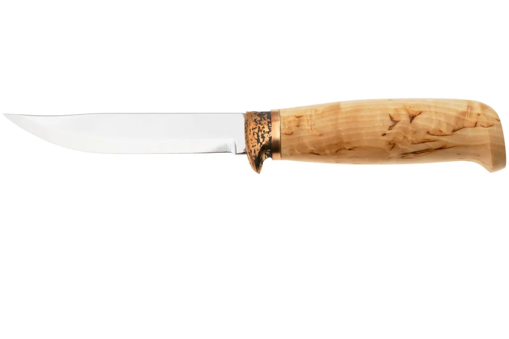Marttiini Lynx Deluxe Bronze 450012, Polished Stainless Steel, Bronze Guard, Curly Birch couteau de outdoor