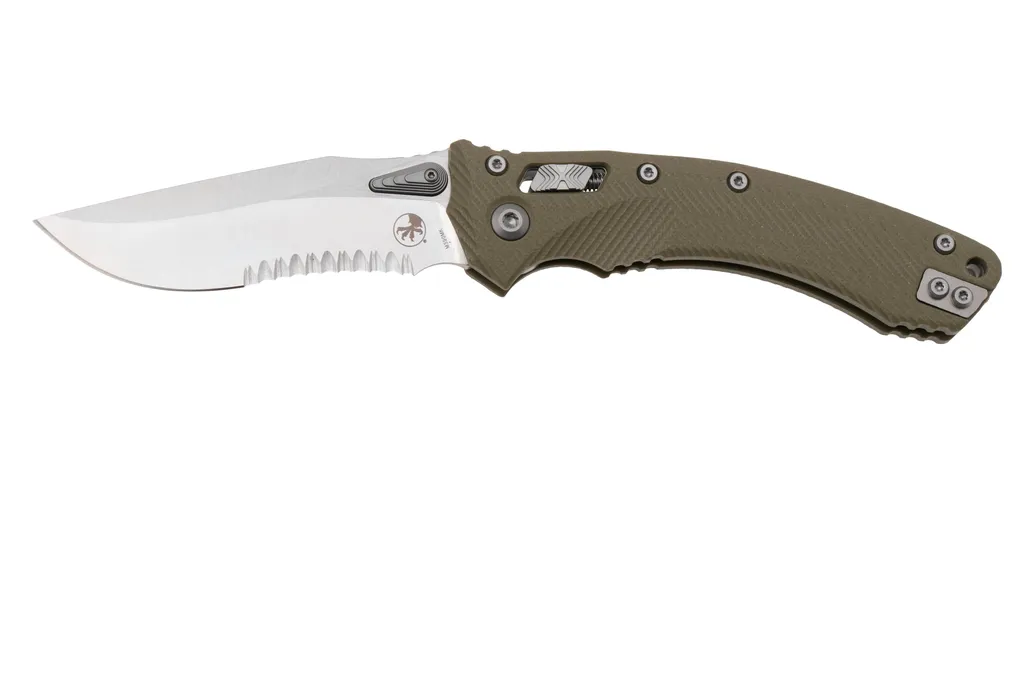 Microtech Amphibian 137RL-11FLGTOD, Stonewashed M390MK, Fluted Olive Drab G10, couteau de poche semi dentelé