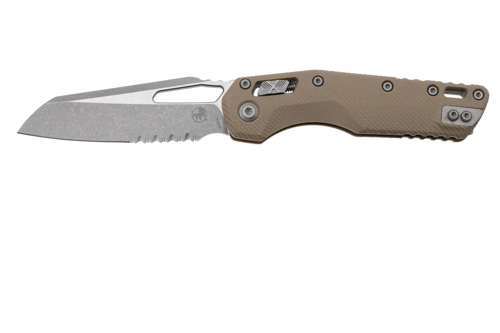 Microtech MSI Standard Issue 210-11APFLGTTA, Apocalyptic Stonewashed M390MK, Fluted Tan G10, couteau de poche semi dentelé