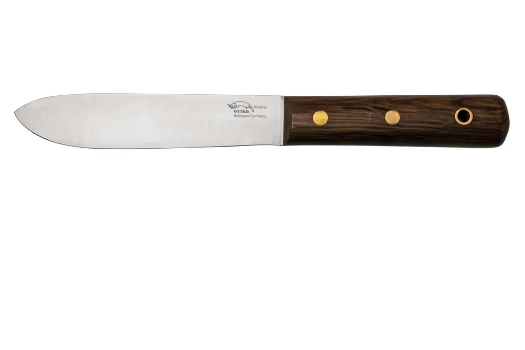 Otter Sailor and Boat Knife 901R, Stainless, Smoked Oak, Leather Sheath, couteau fixe