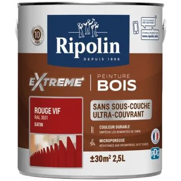 Peinture acrylique Bois Satin Rouge Vif - Extreme - RIPOLIN