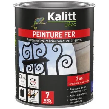 Peinture fer brillante - 3 en 1 - intérieur et extérieur - 500 mL - noir - KALITT DECO