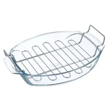 Plat à four ovale 39 x 27 cm / 4 L + grille inox - Let's Share ! - PYREX