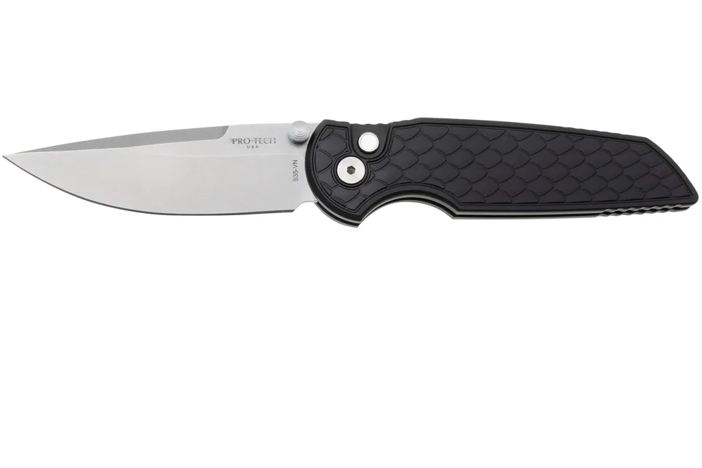 Pro-Tech TR-3 Integrity 2025-SHOT-INT1, Stonewashed S35VN, Reptile Black Aluminum, Gold Lip Pearl Button, couteau de poche