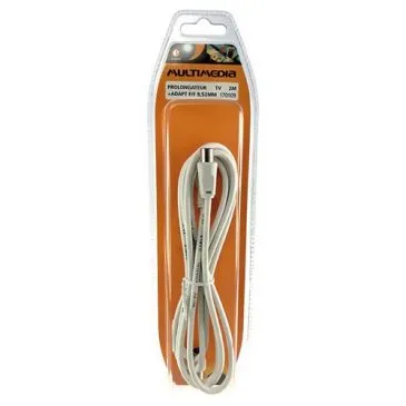 Prolongateur TV 2M blanc + adaptateur F/F 9.52mm - EVOE