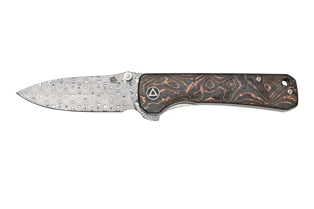 QSP Knife Hawk QS131-R Damascus, Copper Foil Carbonfiber couteau de poche