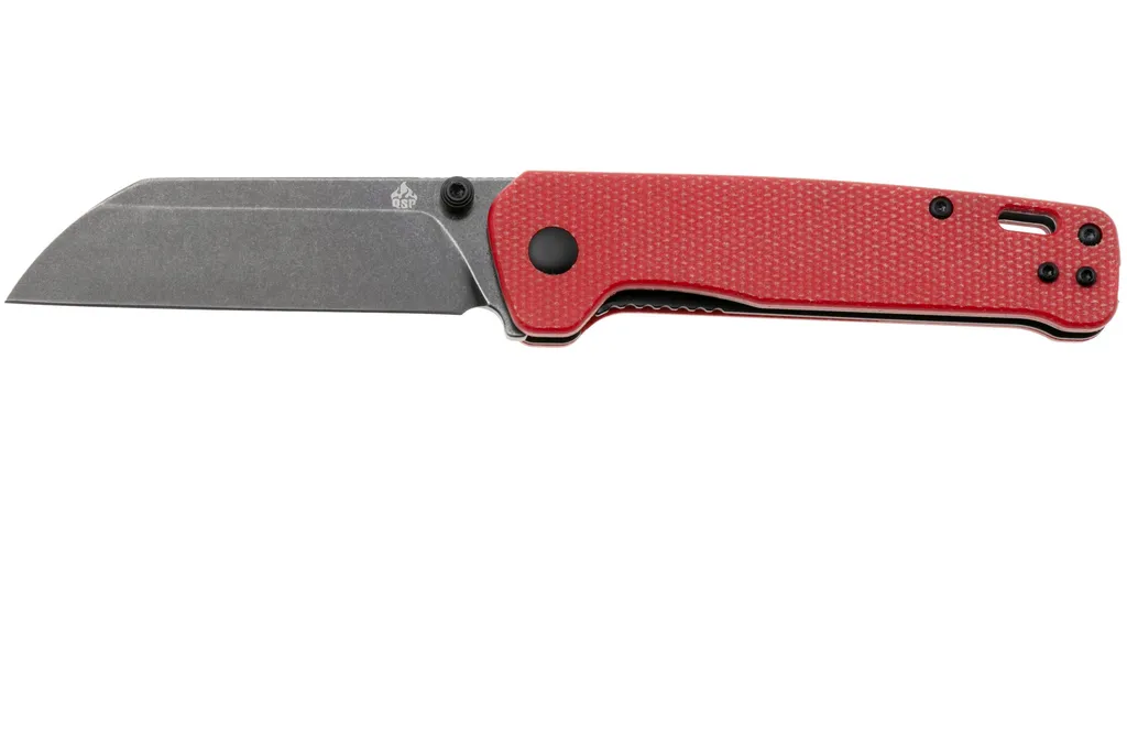 QSP Knife Penguin V2 QS130V2-D2 Blackwashed D2, Red Micarta, couteau de poche