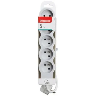 Rallonge multiprise extra-plate - 5 prises - 2P+T - cordon 1.5 m - blanc/gr - LEGRAND