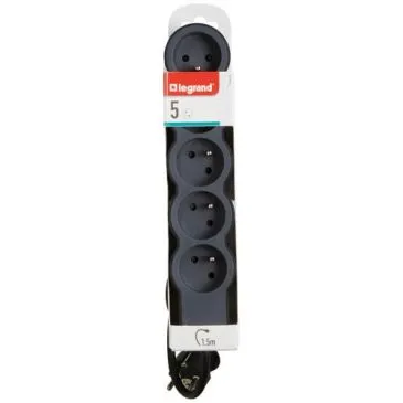 Rallonge multiprise extra-plate - 5 prises - 2P+T - cordon 1.5 m - noir/gri - LEGRAND