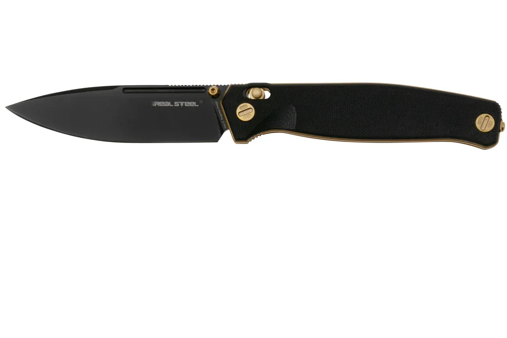 Real Steel Huginn 7652BG Black VG-10, Black G10, Gold Hardware, couteau de poche