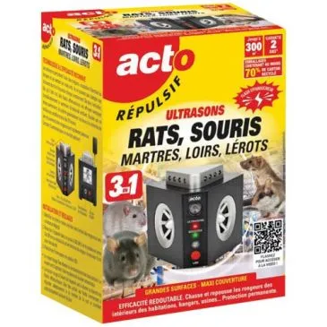 Repulsif ultrasons tous rongeurs 3 en 1 - ACTO