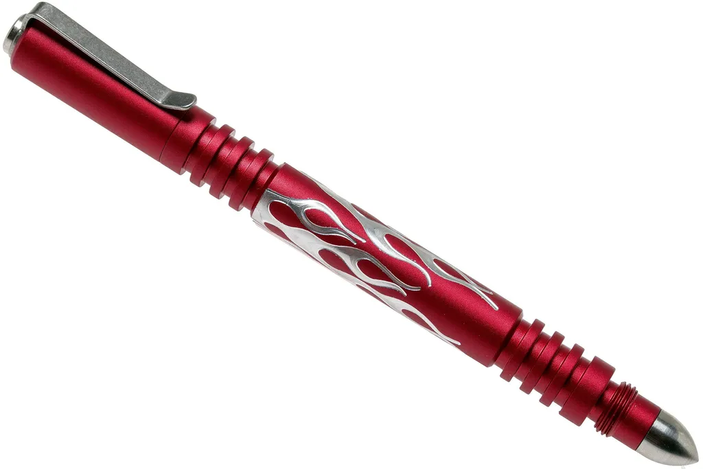 Rick Hinderer Investigator Pen Flames Aluminium Matte Red, stylo tactique