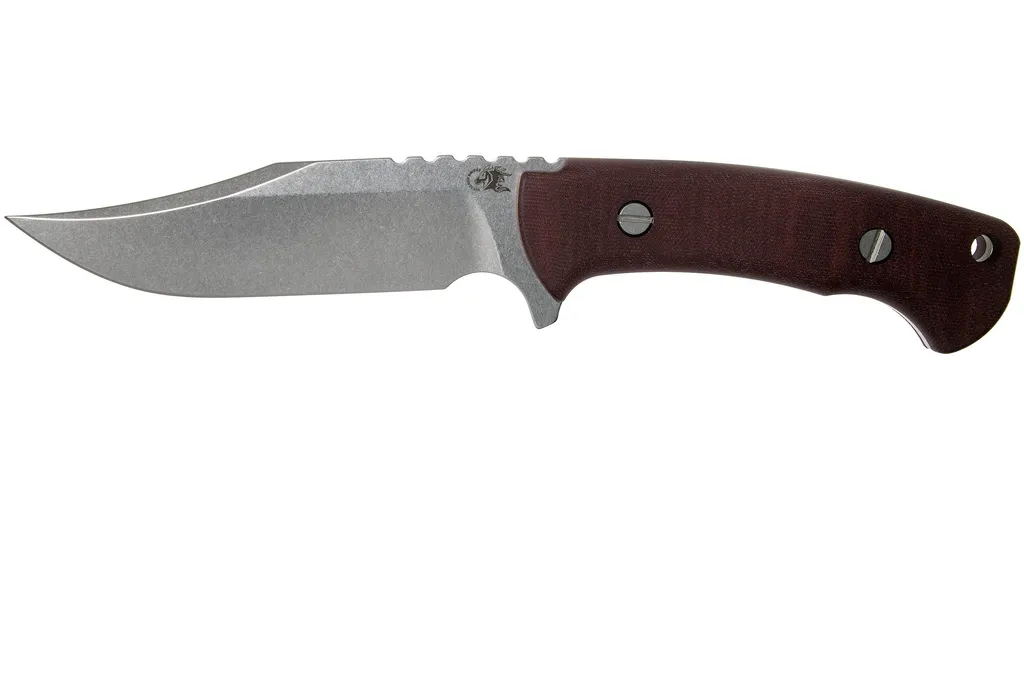Rick Hinderer Ranch Bowie Burgundy Canvas Micarta, Stonewashed, couteau bowie