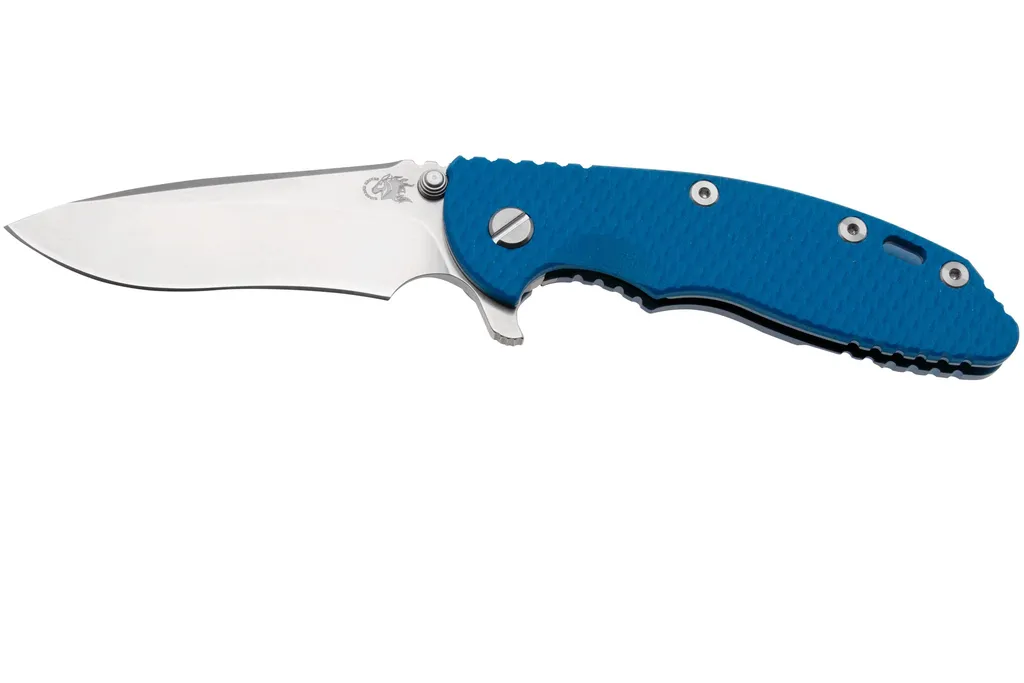 Rick Hinderer XM-18, 3.5" Recurve Tri-way Stonewash Blue, Blue G10, couteau de poche