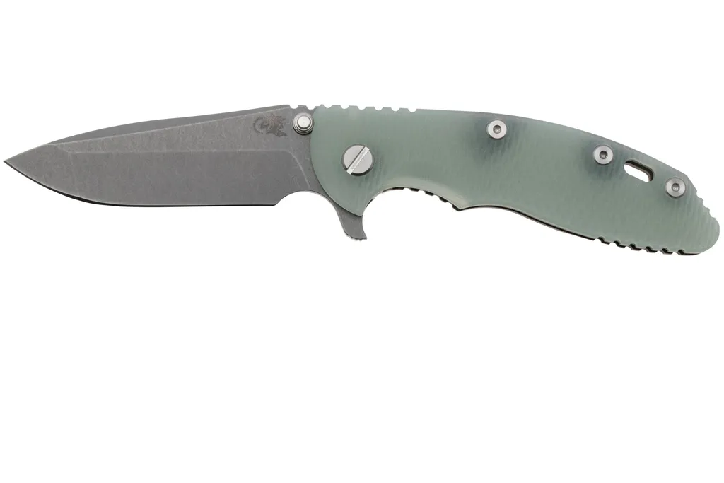 Rick Hinderer XM-18 3.5" Spanto S45N, Battle Bronze, Translucent Green G10, couteau de poche