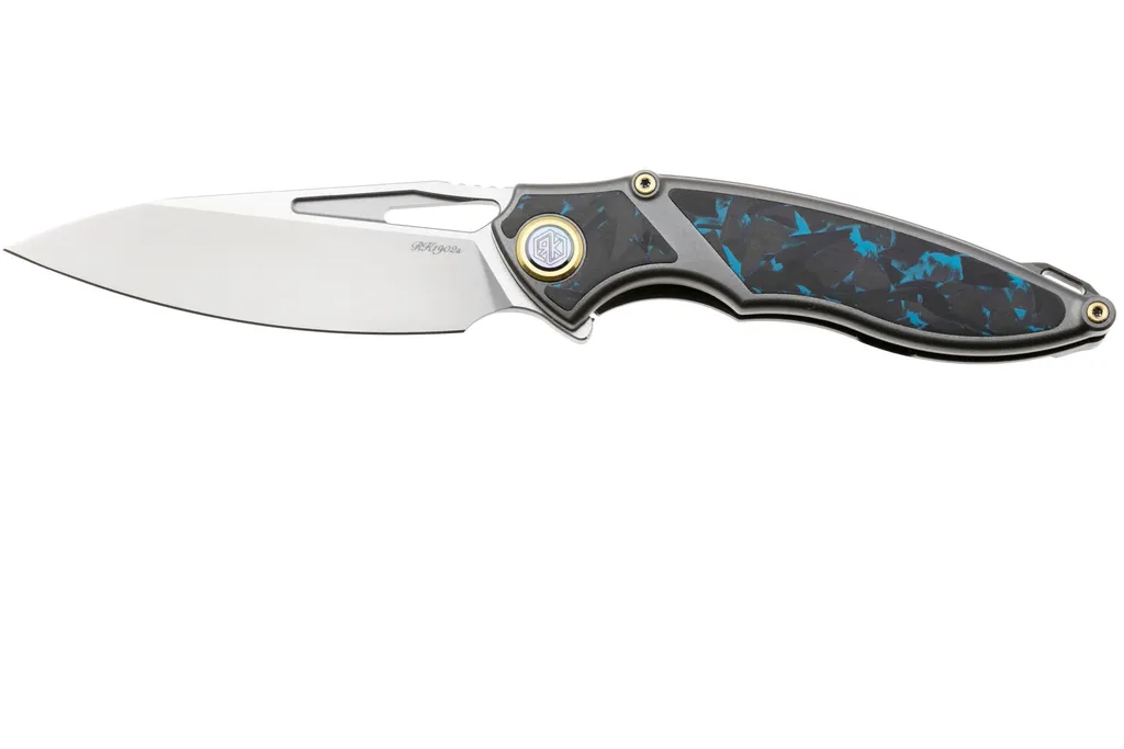 Rike Knife 1902 RK1902S Böhler M390, Titanium Blue Carbon Fiber, couteau de poche