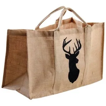 Sac à bûches jute naturel motif cerf - AUBRY GASPARD