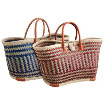 Sac jonc coloré 2 anses cuir - AUBRY GASPARD